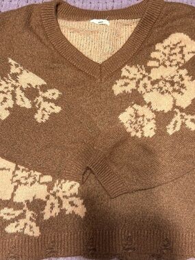 Brown Floral V-Neck Women’s Sweater